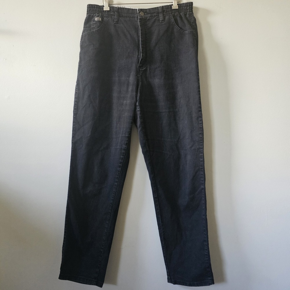 Vintage Lee Mom Jeans Women's‎ Size 14 Med Black Side Elastic 30 Inch Inseam